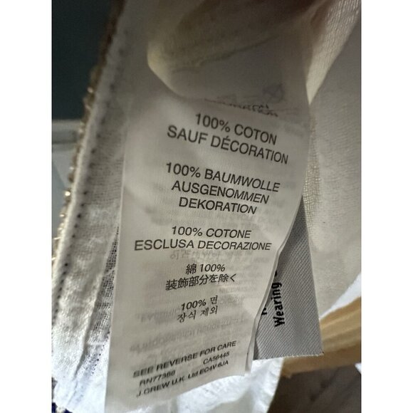 J Crew White Cotton Swim Cover Up Sz XXS V Neck Gauzy Navy Blue Trim Tie Tassels - Picture 7 of 8